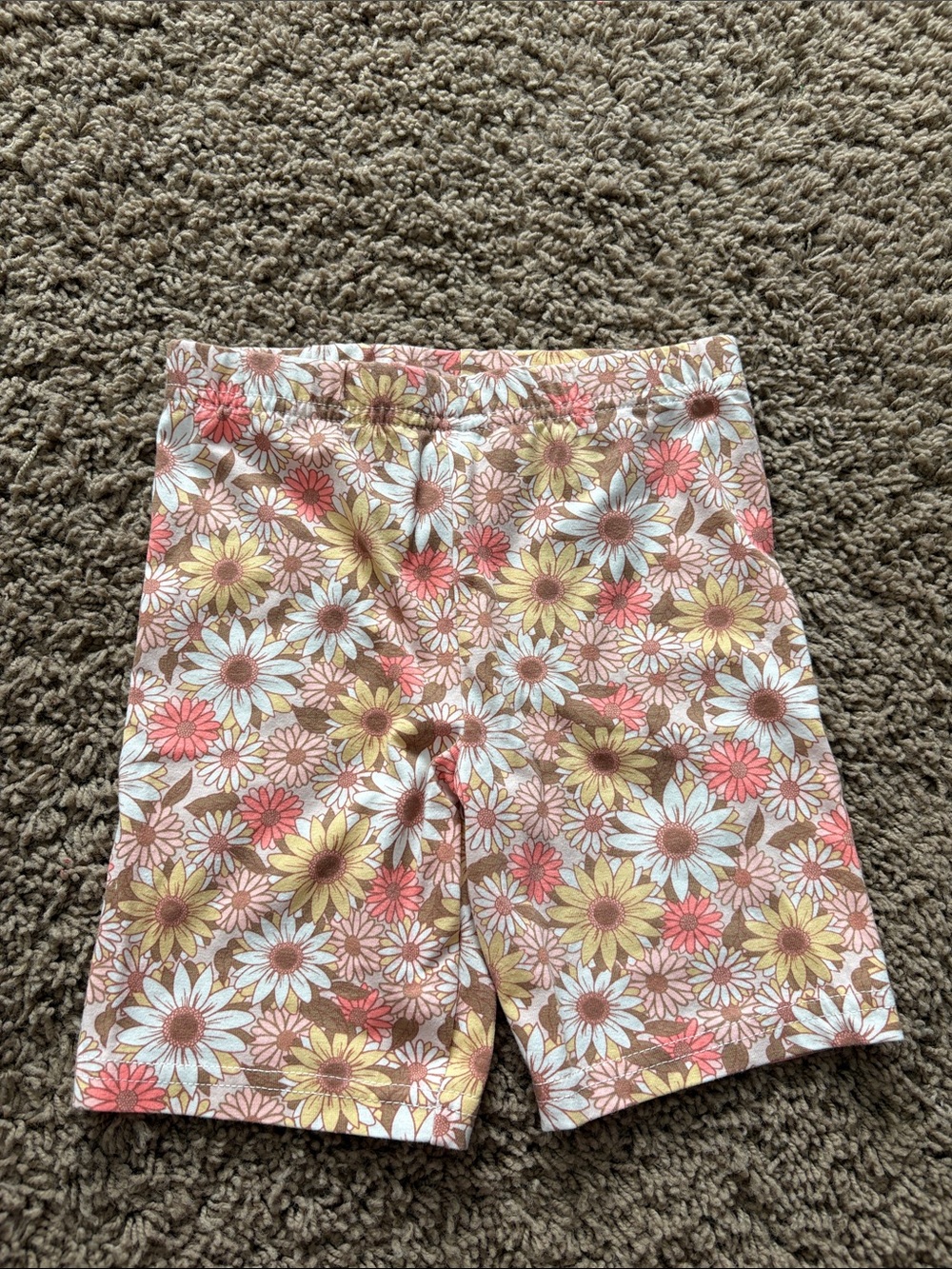 Floral Daisy Print Bike Shorts - Pink, Yellow, White